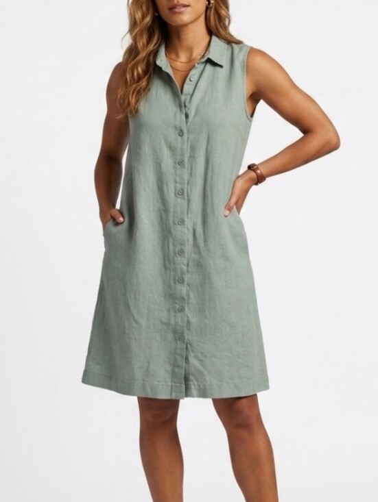 Garnet Hill Dresses & Skirts - Garnet Hill Sage Classic Linen Shirtdress 10 Collared Button Front Minimalist